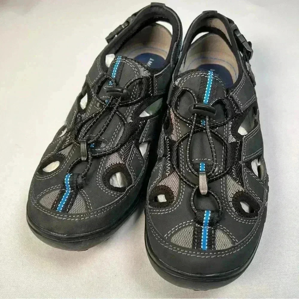 J Murphy Men 8 Black Leather Casual Sport Water Sandals Fisherman Hiking Shoes - Picture 3 of 13